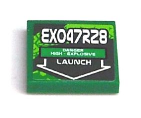 Lego Tile 2 x 2 with 'EXO47R28' and 'LAUNCH' Pattern (Sticker) - Set 8114