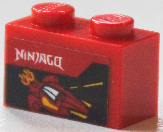 Lego Brick 1 x 2 with 'NINJAGO', Spaceship and Flames Pattern (Sticker) - Set 40346 / Red