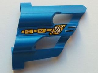 Lego Technic, Panel Fairing # 1 Large Short, Large Holes, Side A with Silver and Yellow Mechanical Pattern (Sticker) - Set 8444 / Blue