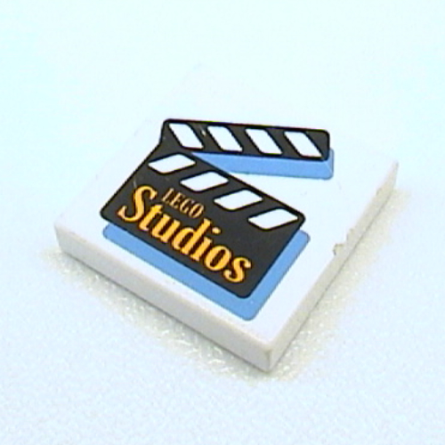 Lego Tile 2 x 2 with 'Studios' on Clapper Print / White