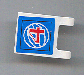 Lego Flag 2 x 2 Square with Flat Edge with Red Number 4 and White Wire Frame Basketball on Blue Background Pattern (Sticker) - Sets 3432 / 3433 / White