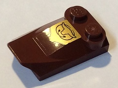 Lego Slope, Curved 3 x 2 x 2/3 with 2 Studs, Wing End with Pearl Gold Longhorn Pattern (Sticker) - Set 70812 / Reddish Brown