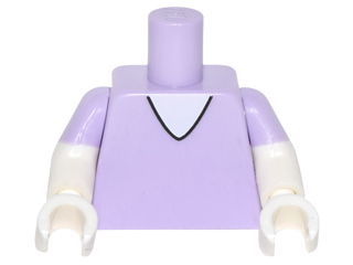 Lego Torso V-Neck with White Undershirt Pattern / White Arms with Molded Lavender Short Sleeves Pattern / White Hands