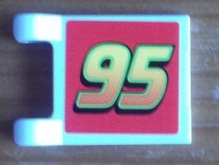 Lego Flag 2 x 2 Square with Flat Edge with '95' Pattern on Both Sides (Stickers) - Set 8679 / White