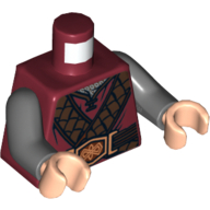 Lego Torso Robe, Leather Straps and Ornate Belt Buckle Print (Gimli), Dark Bluish Gray Arms, Light Nougat Hands / Dark Red