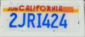 Lego Tile 1 x 2 with License Plate 'CALIFORNIA', 'JUN', and '2JRI424' on Transparent Background Pattern (Sticker) - Set 76912 / White