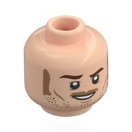Lego Minifig Head Owen Grady, Reddish Brown Eyebrows, Dark Tan Stubbled Beard, Sideburns, Mustache, Smile / Closed Mouth / Light Nougat