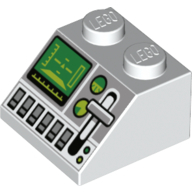 Lego Brick Sloped 45° 2 x 2 with Computer Screen, Lever Print / White