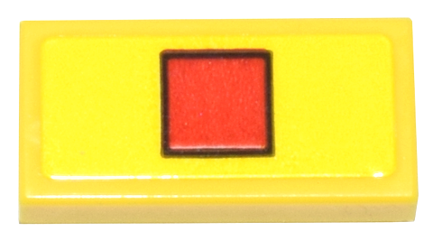 Lego Tile 1 x 2 with Red LEGO Logo Square on Yellow Background (Shopping Bag) Pattern (Sticker) - Set 80036 / Yellow