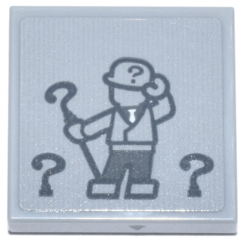 Lego Tile 2 x 2 with Dark Bluish Gray The Riddler Minifigure with Question Marks and White Tie Pattern (Sticker) - Set 76271 / Light Bluish Gray