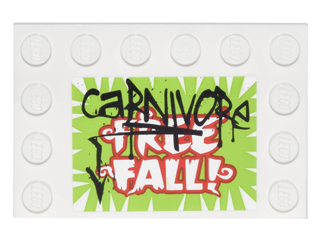Lego Tile, Modified 4 x 6 with Studs on Edges with Black 'CaRNIVORe' Graffiti over Red and White 'FREE FALL!' Pattern (Sticker) - Set 76035