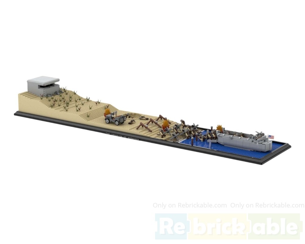 Lego D-Day Omaha Beach Diorama + LCVP Higgins Boat + Willys MB Jeep