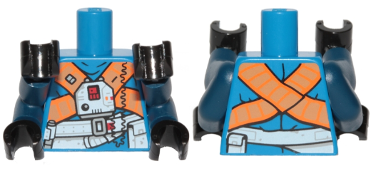 Lego Torso SW Jumpsuit, Orange Crossed Belts and Front Panel Pattern / Dark Blue Double Arms / Black Hands