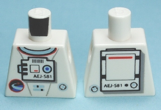 Lego Torso Shuttle Adventure Logo and Equipment with 'AEJ-S81' Front and Back Pattern / White