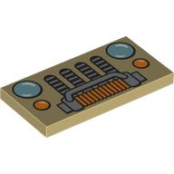 Lego Tile 2 x 4 with Jeep Front Grille, Winch, and Headlights Print / Tan