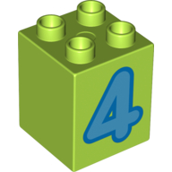Lego Duplo Brick 2 x 2 x 2 with Medium Blue '4' Print