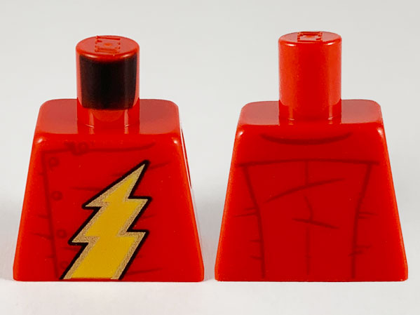 Lego Torso Super Hero Gold and Bright Light Orange Lightning Bolt Pattern (Flash) / Red