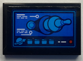 Lego Tile 2 x 3 with Screen with Classic Space Logo, Rocket and Writing Pattern (Sticker) - Set 60351 / Black