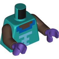 Lego Torso, Pixelated Umber Brown Chest, Dark Azure Collar, Medium Azure Laces Print, Umber Brown Arms, Dark Purple Hands / Dark Turquoise