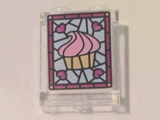 Lego Panel 1 x 2 x 2 with Side Supports - Hollow Studs with Cupcake and Magenta Hearts Stained Glass Pattern (Sticker) - Set 41119