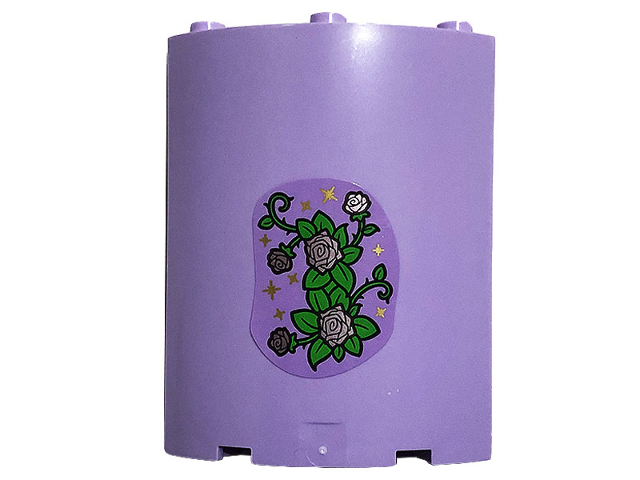Lego Cylinder Quarter 4 x 4 x 6 with Green Vines, 5 Metallic Pink Roses and Gold Stars Pattern (Sticker) - Set 43196