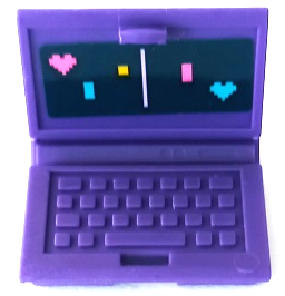 Lego Minifigure, Utensil Computer Laptop with Pong Video Game Screen, Dark Pink and Medium Azure Hearts and Rectangles, Yellow Square and White Line Pattern (Sticker) - Set 41450