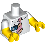 Lego Torso, Dual Molded Arms, Shirt with Tie and ID Badge Print, White Sleeves Pattern, Yellow Arms and Hands / White