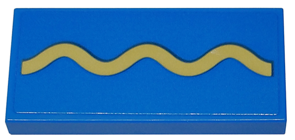 Lego Tile 2 x 4 with Tan Wavy Line (PAC-MAN Ghost Mouth) Pattern (Sticker) - Set 10323 / Blue