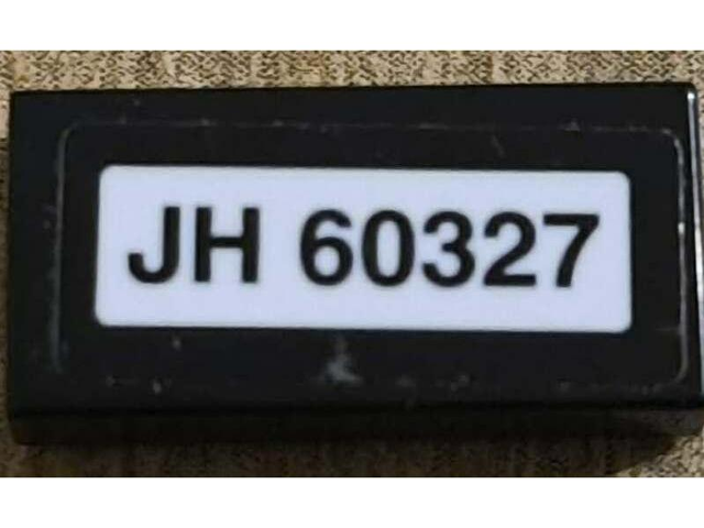 Lego Tile 1 x 2 with 'JH 60327' Pattern (Sticker) - Set 60327 / Black
