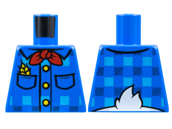 Lego Torso Plaid Shirt, Red Handkerchief, 3 Yellow Buttons and Wheat in Pocket, White Duck Tail on Back Pattern / Blue