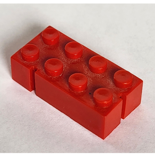 Lego Brick 2 x 4 without Bottom Tubes, Slotted (with 2 slots, opposite corner left) / Red