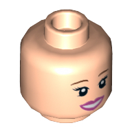 Lego Minifig Head Dorothy Gale, Dual Sided, Reddish Brown Eyebrows, Dark Pink Lips, Smile / Worried with Right Eyebrow Raised Print [Hollow Stud] / Light Nougat