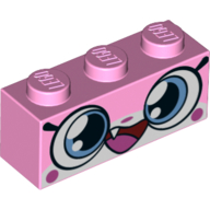 Lego Brick 1 x 3 with Unikitty, Smile with One Tooth Print / Bright Pink