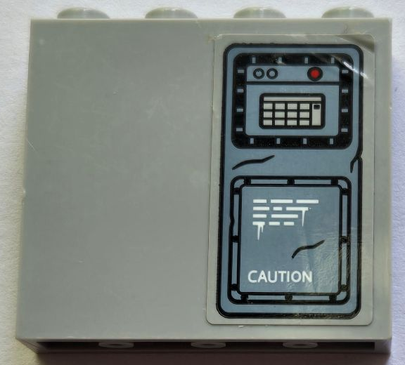 Lego Panel 1 x 4 x 3 with Side Supports - Hollow Studs with Keypad, Lights, Scratches, White Lines and 'CAUTION' Pattern (Sticker) - Set 76948