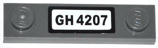 Lego Plate, Modified 1 x 4 with 2 Studs without Groove with 'GH 4207' Pattern (Sticker) - Set 4207