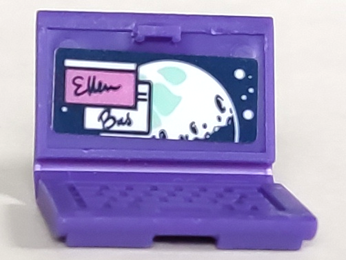 Lego Minifigure, Utensil Computer Laptop with Screen with Script 'Ellen' and 'Bas', White and Light Aqua Moon and Stars Pattern (Sticker) - Set 41395