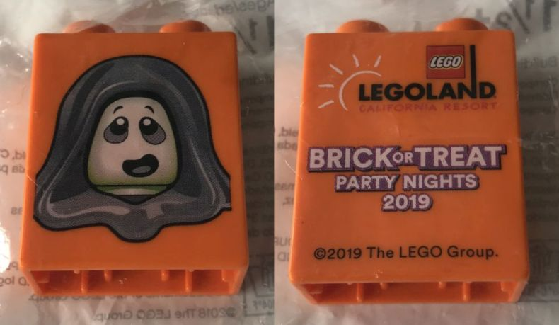Lego Duplo, Brick 1 x 2 x 2 with Brick or Treat Party Nights 2019 LEGOLAND California Resort Specter Pattern / Orange