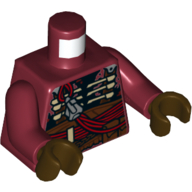 Lego Torso, Rope, Ribs, Belt with Pockets Print, Dark Red Arms, Dark Brown Hands
