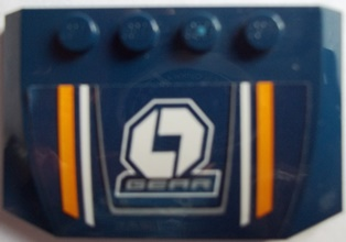 Lego Wedge 4 x 6 x 2/3 Triple Curved with Orange and White Stripes and 'GEAR' Pattern (Sticker) - Set 60151 / Dark Blue