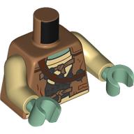 Lego Torso, Jacket, Tan Shirt, Straps, Reddish Brown Ammo Belt with Silver Grenades, Armor Print, Tan Arms, Sand Green Hands / Medium Nougat
