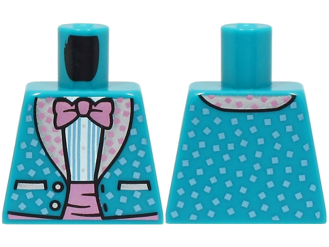 Lego Torso Jacket with Metallic Light Blue Squares and Silver Lapels, White Shirt, Metallic Pink Bow Tie Pattern (BAM) / Dark Turquoise