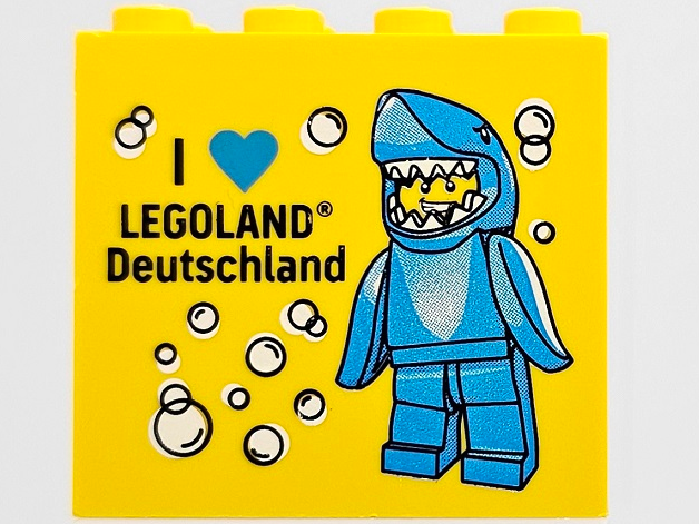 Lego Brick 2 x 4 x 3 with I Heart LEGOLAND Deutschland and Shark Suit Guy Minifigure Pattern