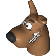 Lego Animal Body Part, Dog Head Great Dane with Scooby-Doo with Mouth Open at Side and Chattering Teeth Print / Medium Nougat
