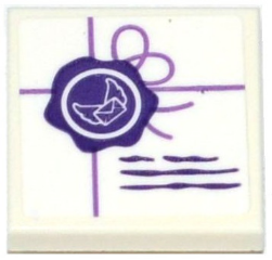 Lego Tile, Modified 2 x 2 Inverted with Dark Purple Seal and Medium Lavender String Pattern (Sticker) - Set 41176 / White