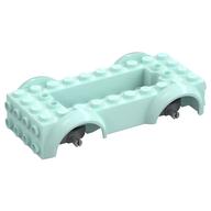 Lego Vehicle Base 4 x 10 x 2 1/2 with Mudguards, Wheel Pins and 6 x 2 Centre Recess with 3 Holes, Light Bluish Gray Wheel Holders / Light Aqua