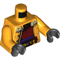 Lego Torso Jacket with Tan Fur Collar, Open over Dark Red Undershirt, Utility Belt Print, Bright Light Orange Arms, Black Hands