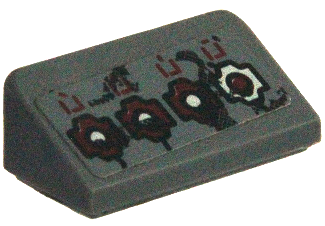 Lego Slope 30 1 x 2 x 2/3 with White and Dark Red Nuts on Dark Gray Background Pattern (Sticker) - Set 70009