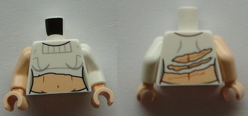 Lego Torso SW Female Torn Shirt Pattern / White Arm Left / Light Nougat Arm Right / Light Nougat Hands