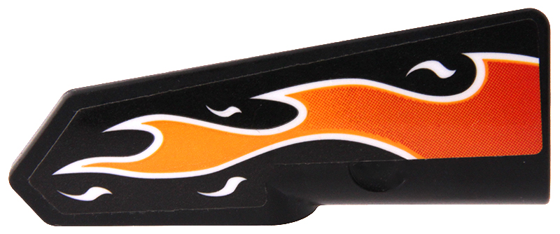 Lego Technic, Panel Fairing #21 Very Small Smooth, Side B with Orange Flames with White Outline Pattern (Sticker) - Set 42106 / Black