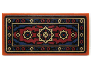 Lego Tile 2 x 4 with Dark Blue, Black and Dark Red Oriental Rug Pattern (Sticker) - Set 70732 / Dark Orange